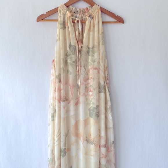 H&M Crinkled Cream/floral Dress Maxi Wedding Guest Event size S - Picture 2 of 12